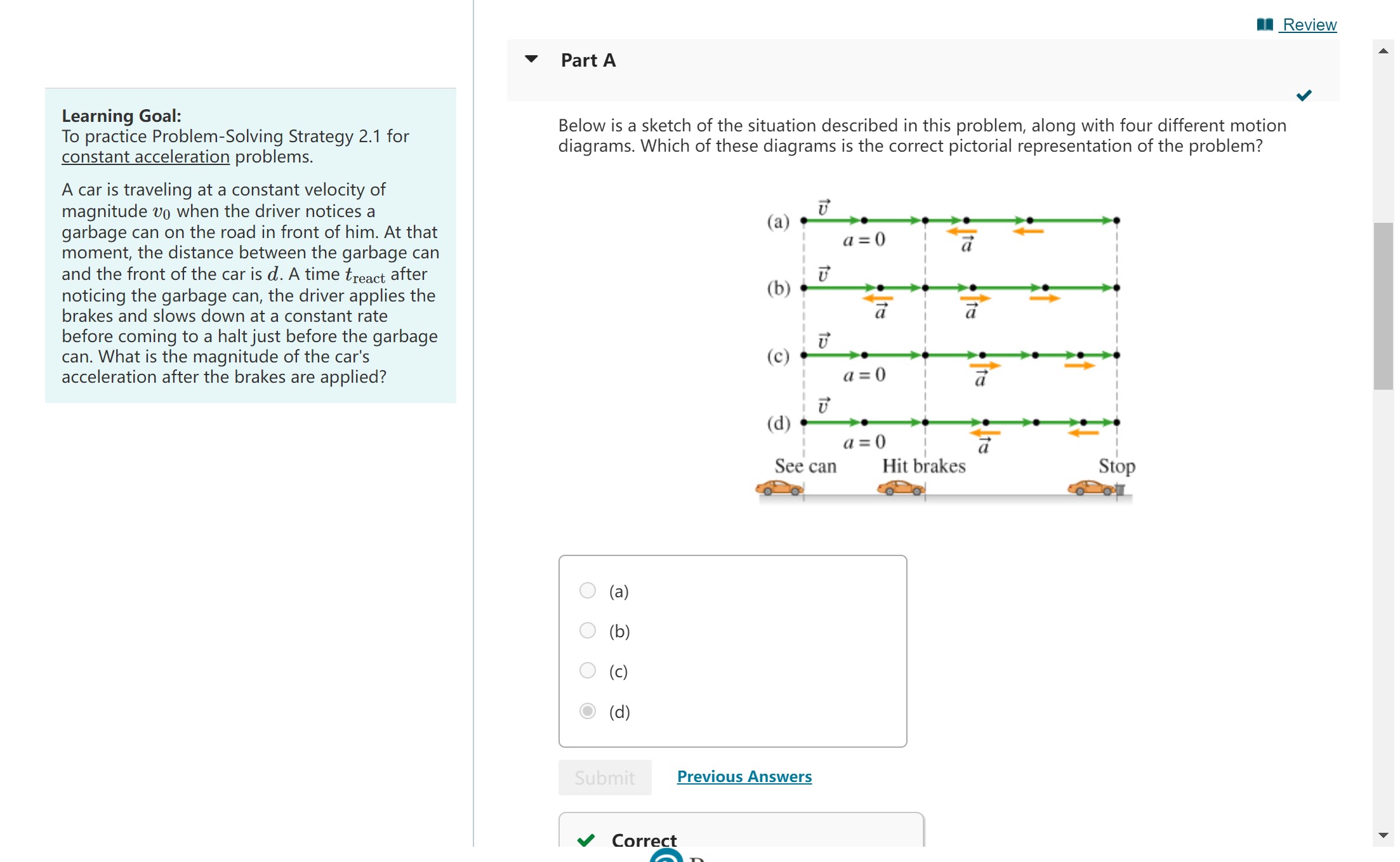 A car is traveling at a constant velocity of magnitude v0 when