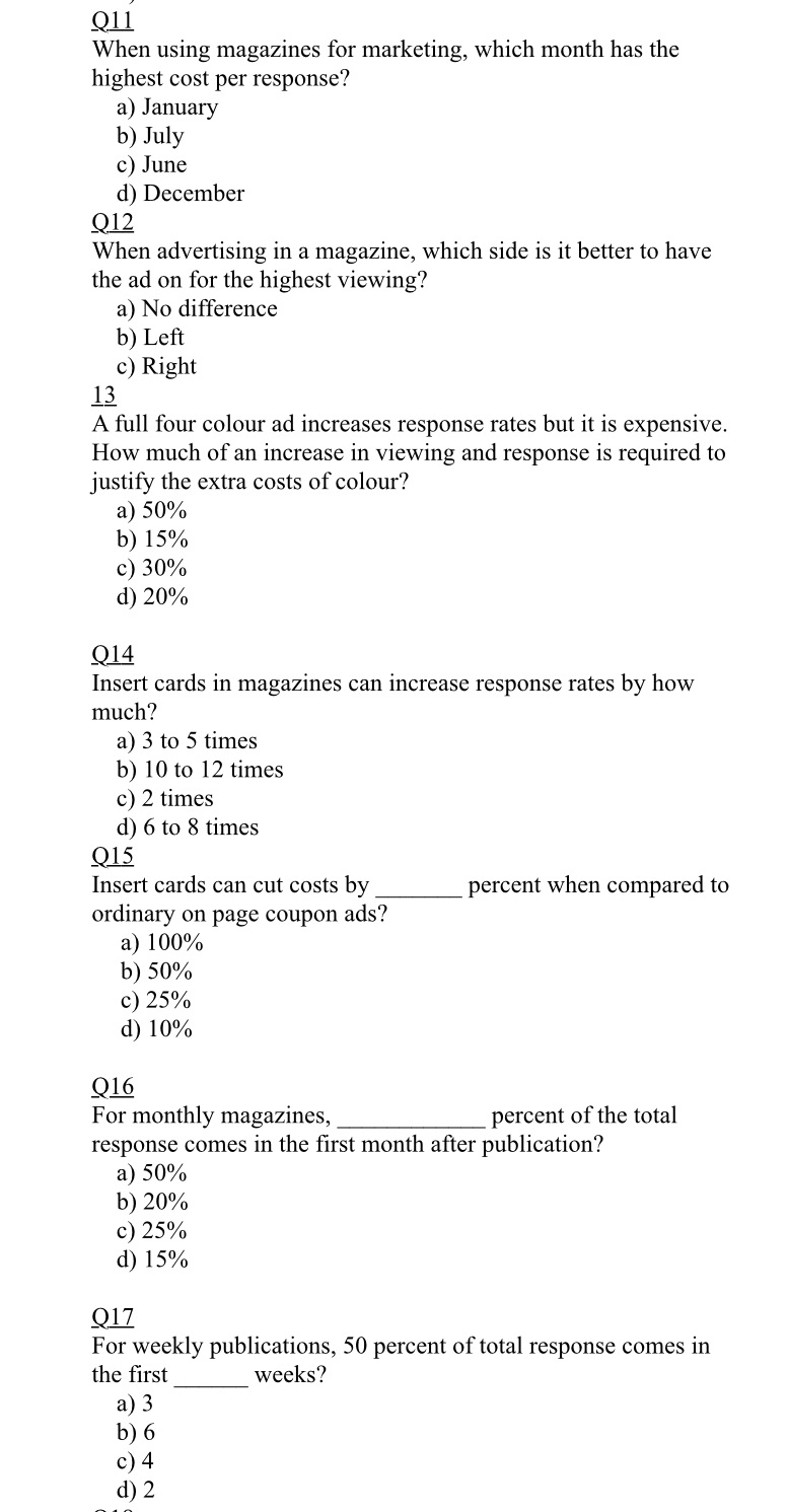 Q When using magazines for marketing, which month has the highest