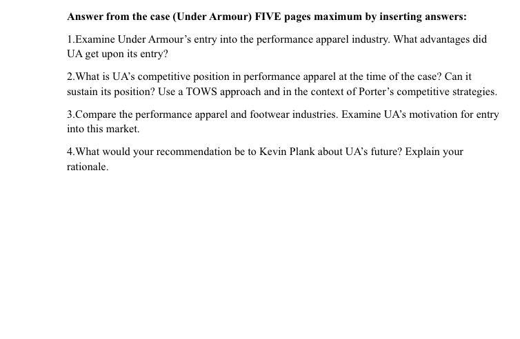 Please answer correctly Answer from the ease { Under Armour} FIVE pages