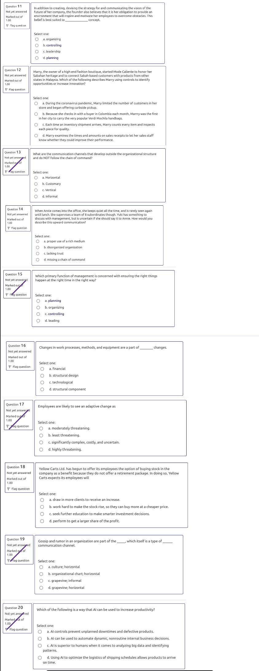  Question 11 In addition to creating, devising the strategy for and