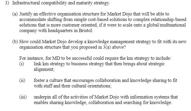 3) Infrastructural compatibility and maturity strategy. (a) Justify an effective organisation