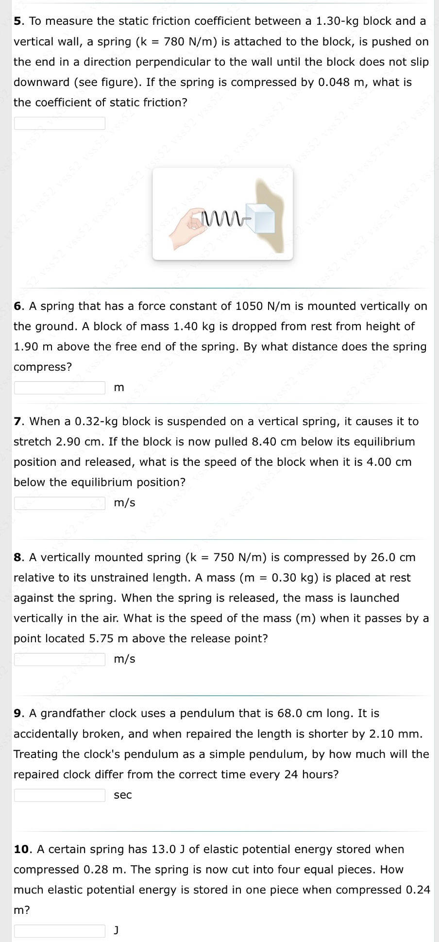5. To measure the static friction coefficient between a 1.30-kg block