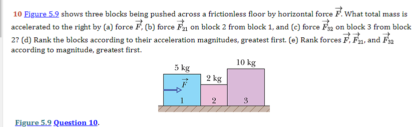  10 Eigure 5.9 shows three blocks being pushed across a frictionless
