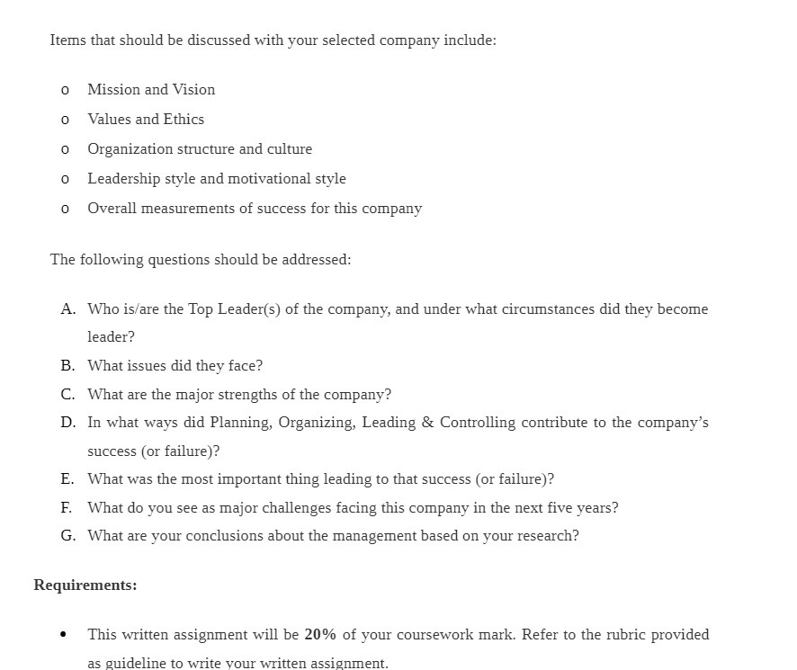 items that should be discussed with your selected company include: 0