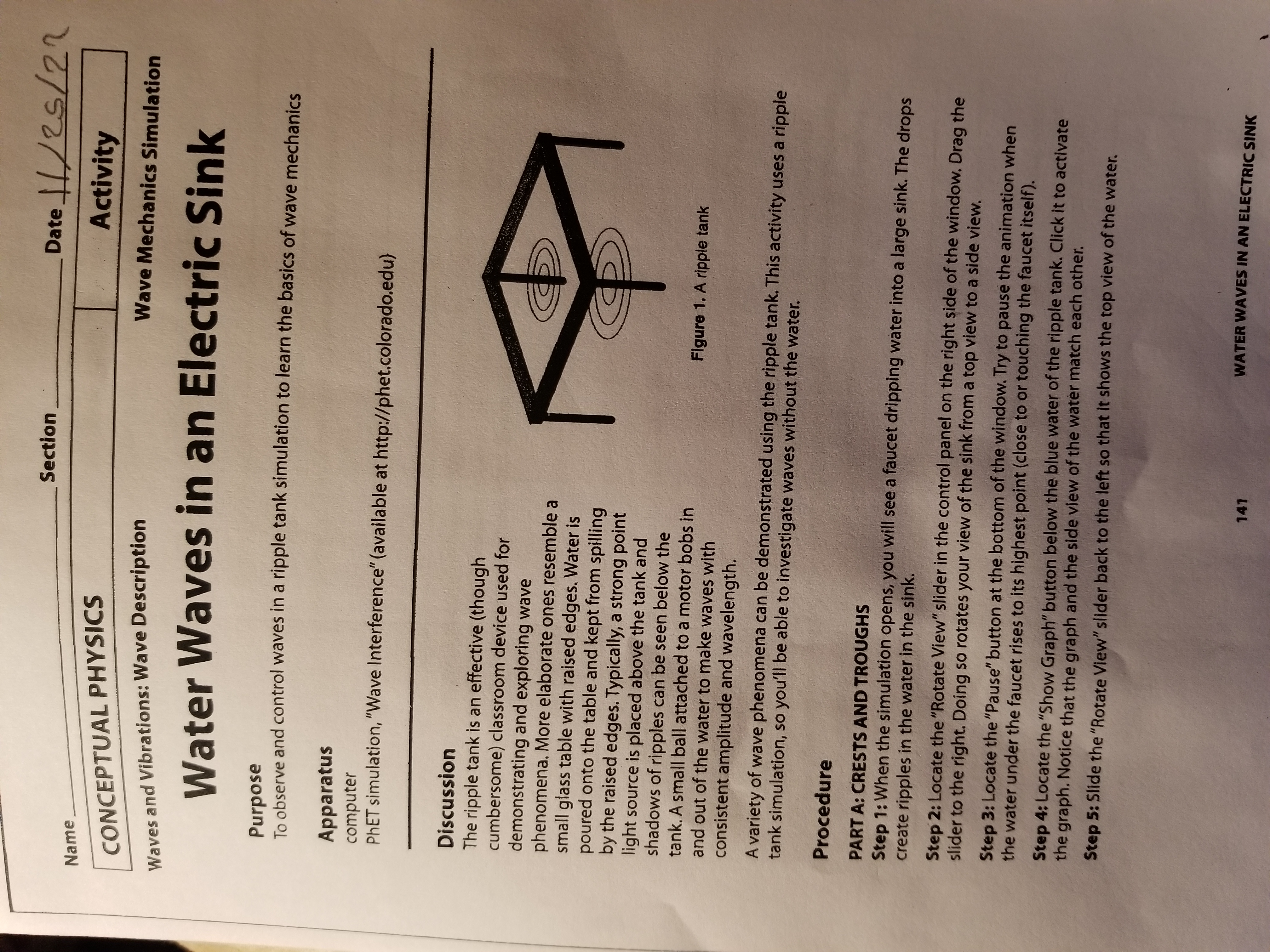 Section 1/25 / 27 Name CONCEPTUAL PHYSICS Activity Waves and Vibrations: