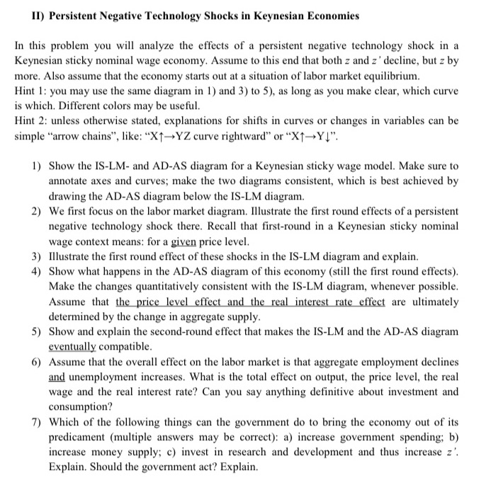 Persistent negative technology shocks in Keynesian Economics II) Persistent Negative Technology Shocks