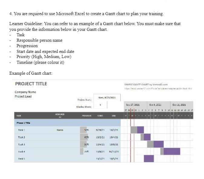 4. You are required to use Microsoft Excel to create a