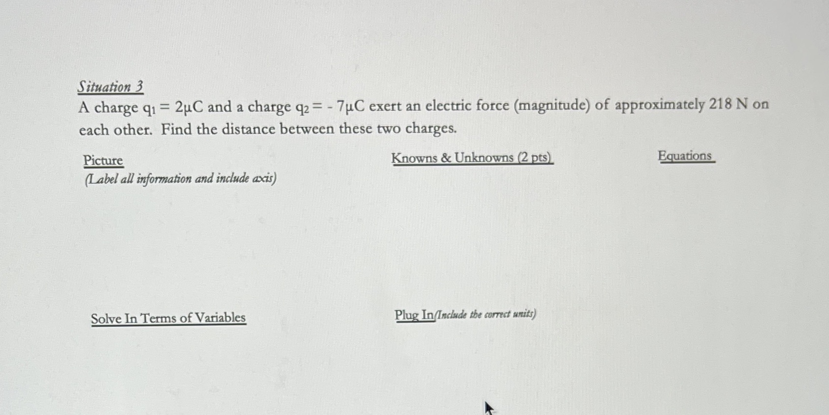 Please answer solution 3 Situation 3 A charge q1 = 2pC and