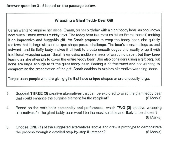 Answer question 3 - 5 based on the passage below. Wrapping