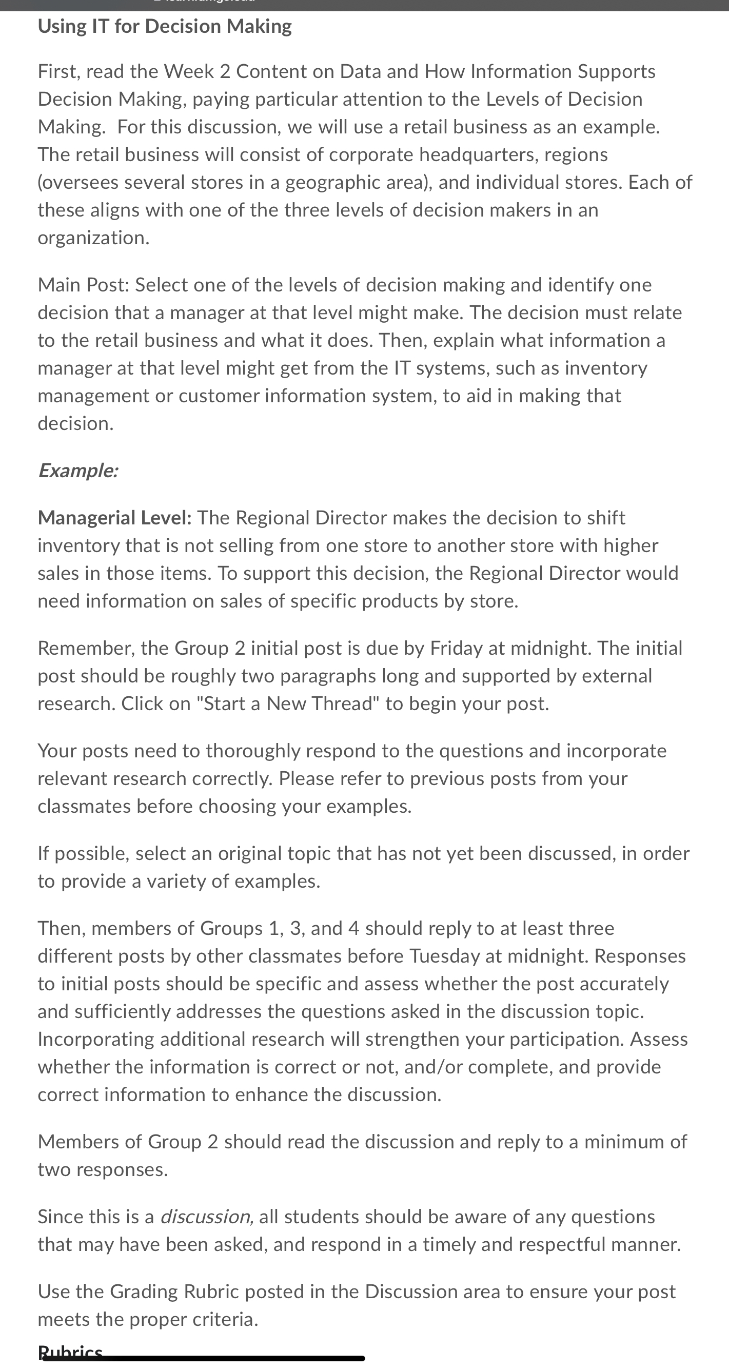 Hello, I need a response to the discussion post below. Assignment details