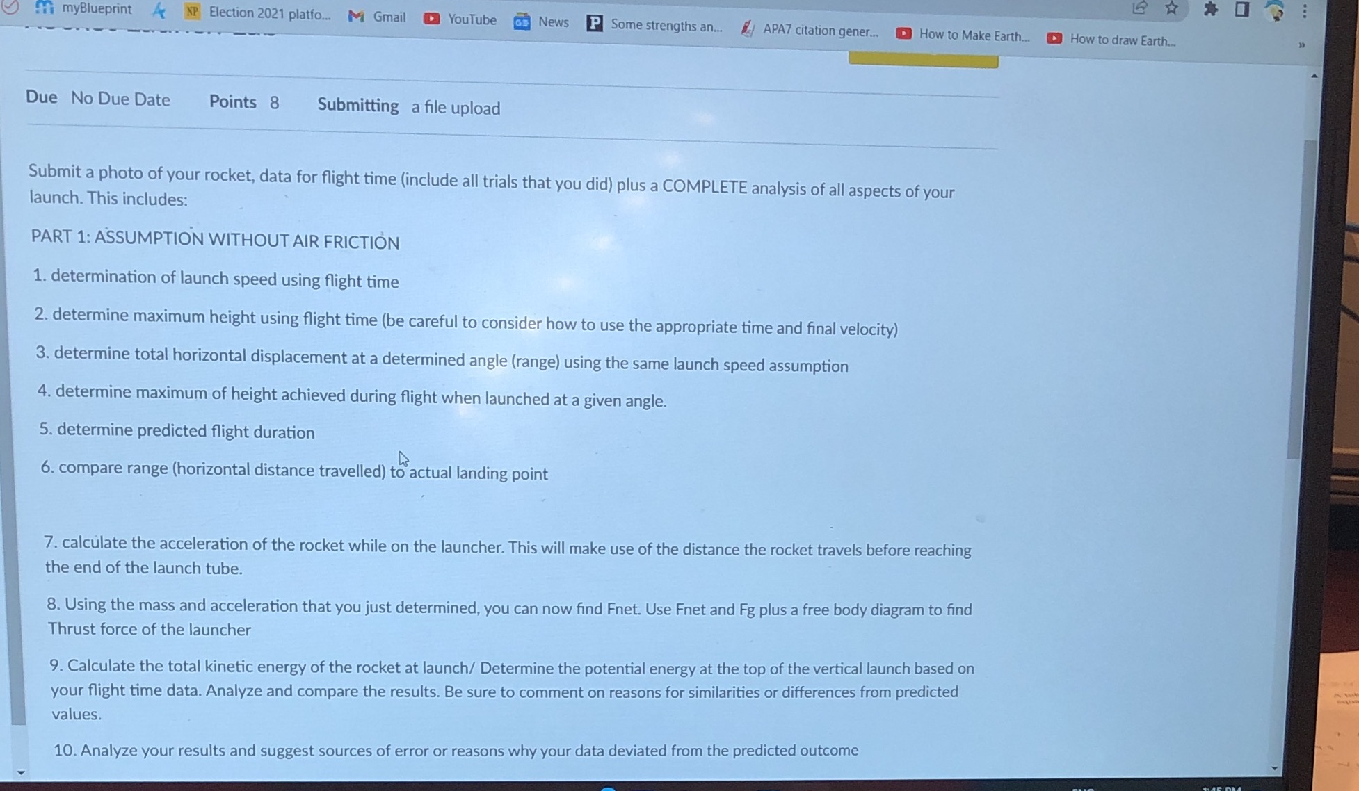 Rocket Launch LabVertical time is 5.38Horizontal distance is 66.5 Hi myBlueprint A