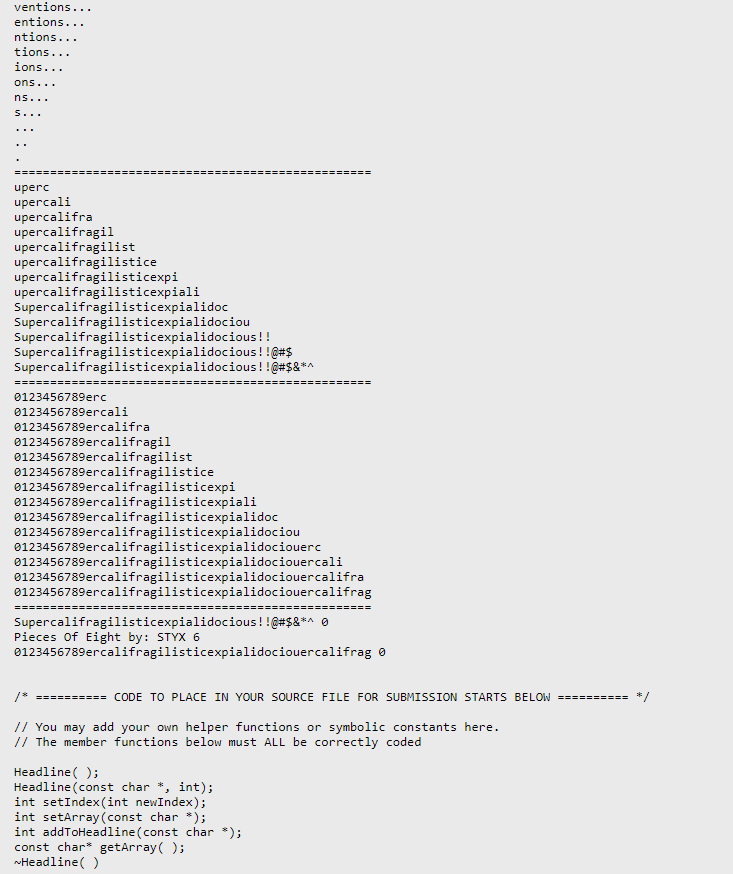 functions Headline ( ); // default constructor Headline(const char *, int); //