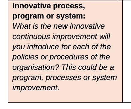  Innovative process, program or system: What is the new innovative continuous