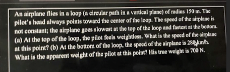  An airplane flies in a loop (a circular path in a