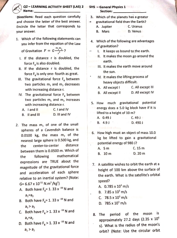  Q2 - LEARNING ACTIVITY SHEET (LAS) 2 SHS - General Physics