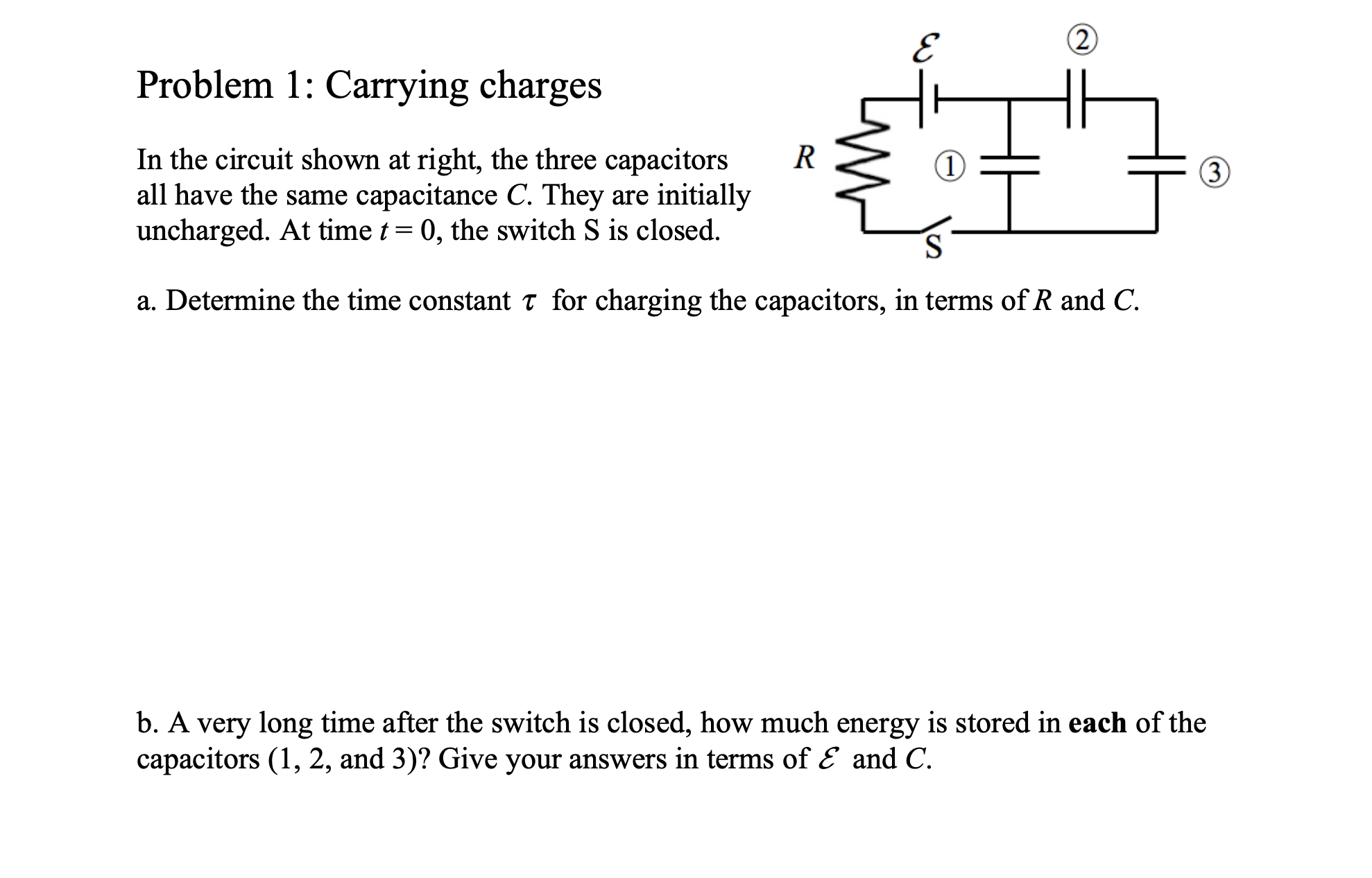  all have the same capacitance C. They are initially uncharged. At