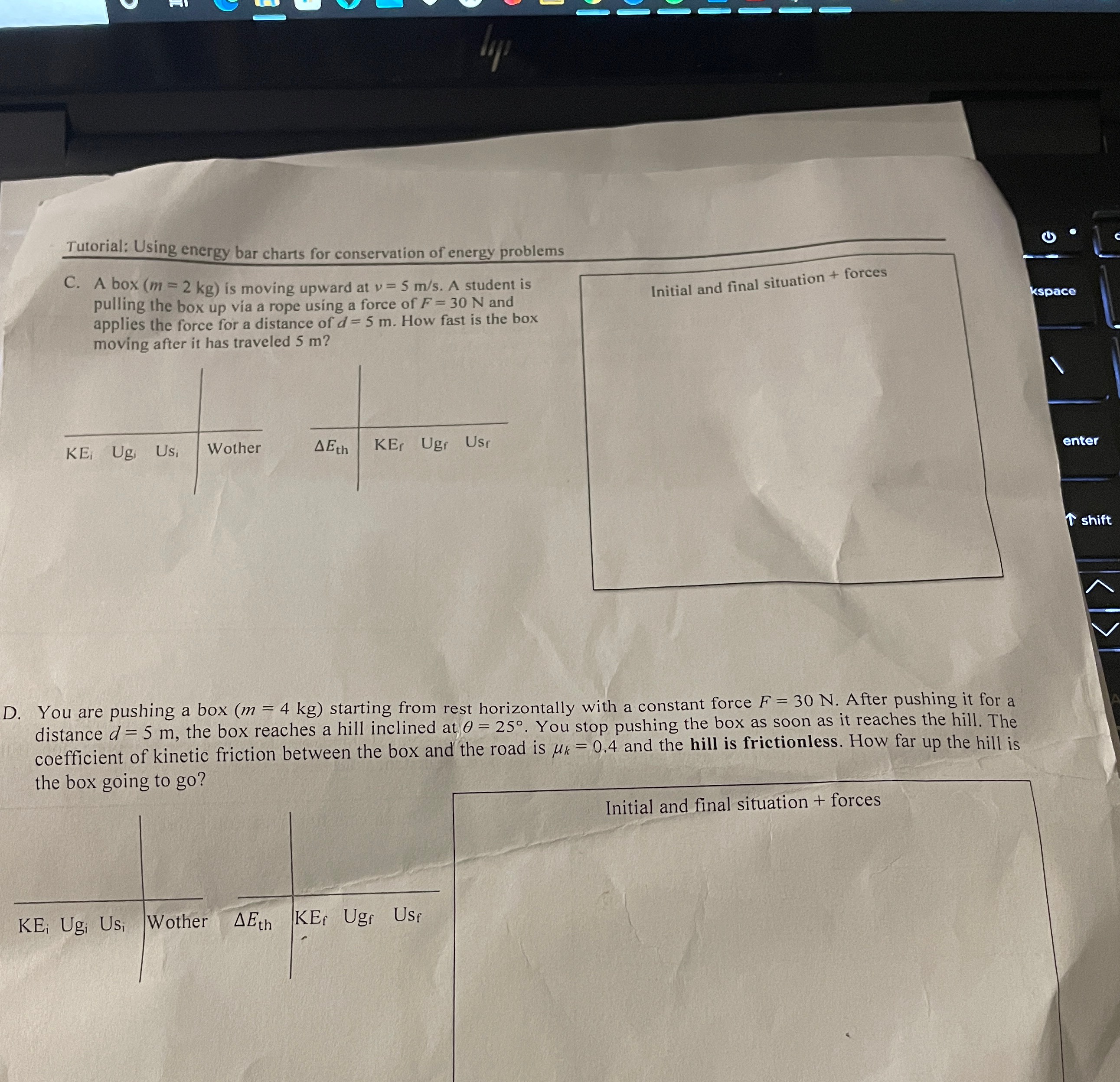 Tutorial: Using energy bar charts for conservation of energy problems C.