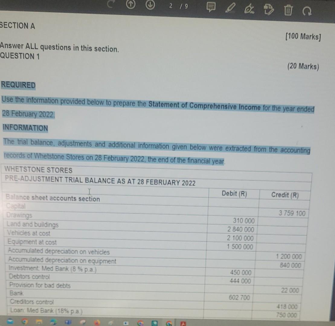 QUESTION 4 (20 MARKS) REQUIRED Use the information provided below to