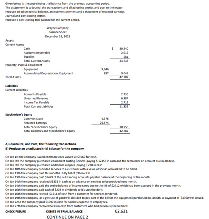  Given below is the post-closing trial balance from the previous accounting