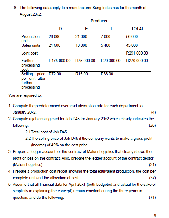 Department B 45 hours @ R87.50 per hour Department C 89.6 hours