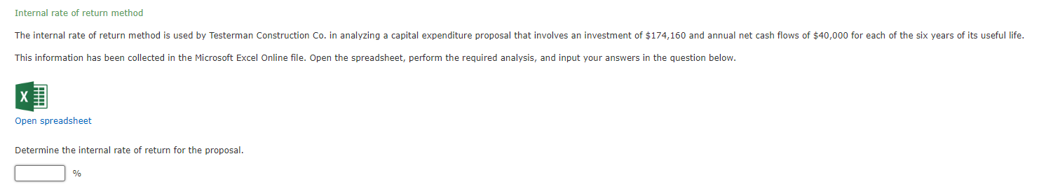 Chapter 12 Homework Question 13 Internal rate of return method The internal