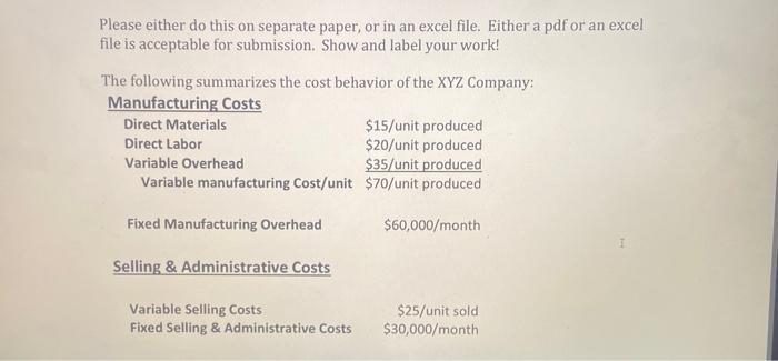 Please either do this on separate paper, or in an excel