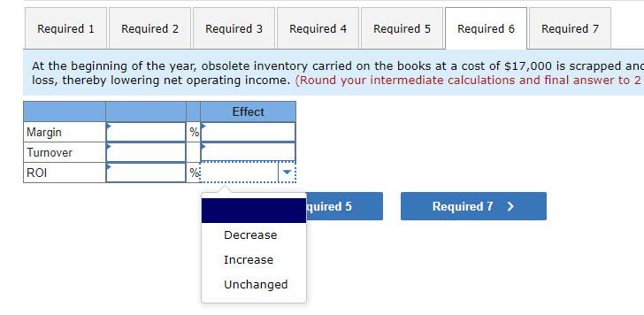 drop down selection (Decrease, Increase, Unchanged) for all 3 rows.. Margin, Turnover,