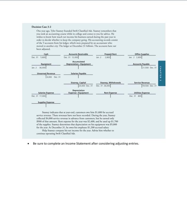 net income for the year by completing the adjusting entries and creating