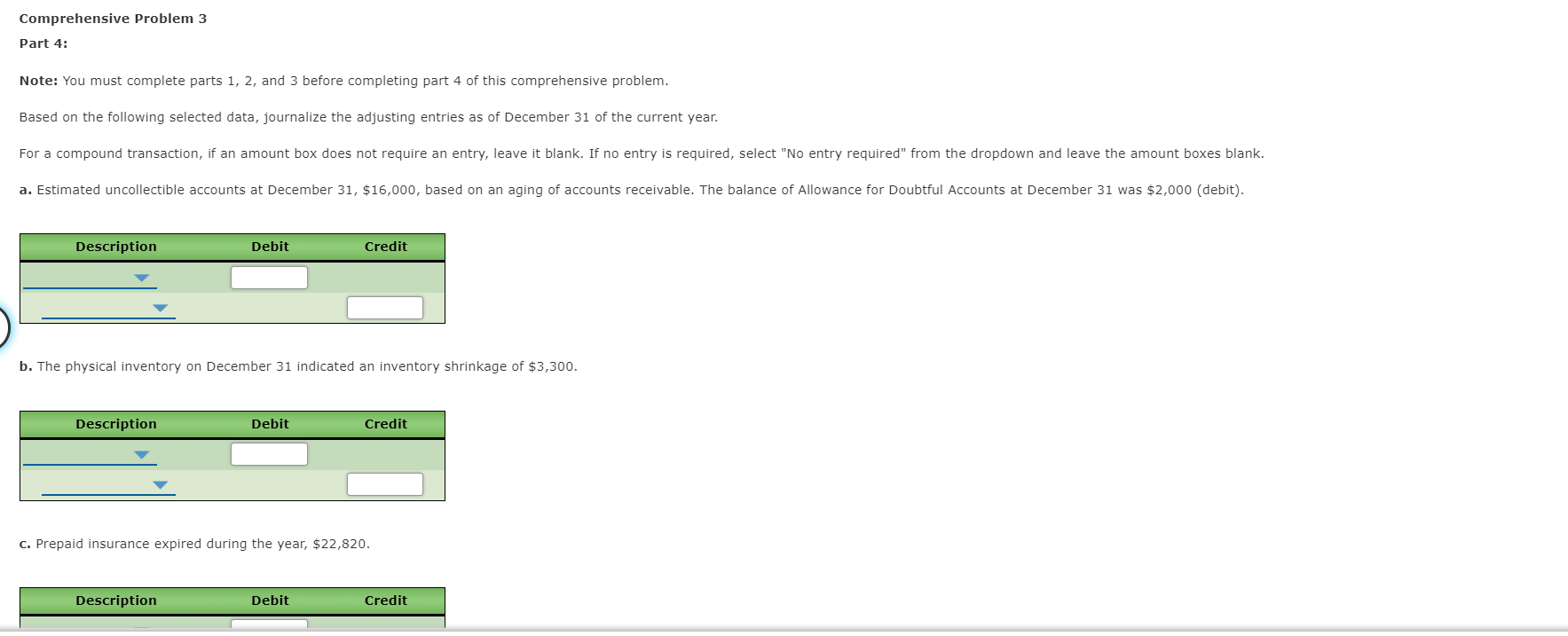  Comprehensive Problem 3 Part 4: Note: You must complete parts 1,