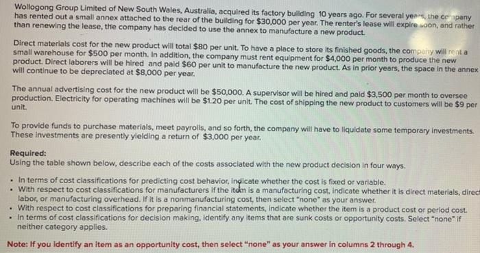 this is all one question please help and explain Wollogong Group Limited