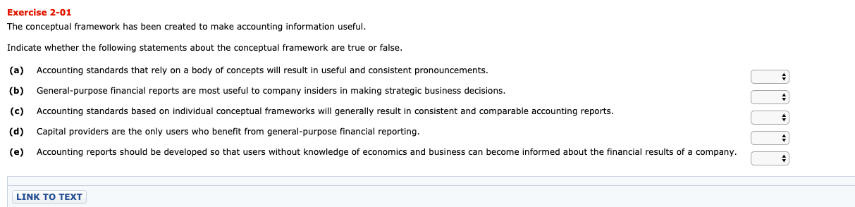  Exercise 2-01 The conceptual framework has been created to make accounting