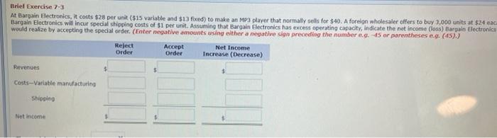  Briel Exercise 7-3 At Bargain Electronics, it costs $28 per unit