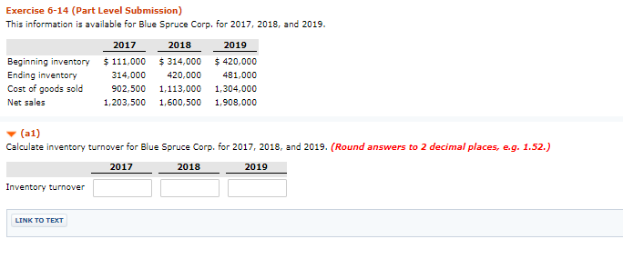 Exercise 6-14 (Part Level Submission) This information is available for Blue
