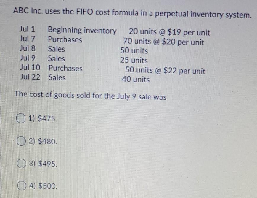  please help me to find the answer ABC Inc. uses the