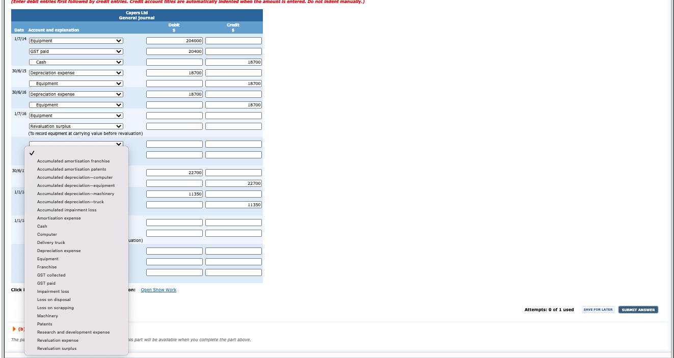2014, Capers Ltd purchased equipment with cash for a total cost of