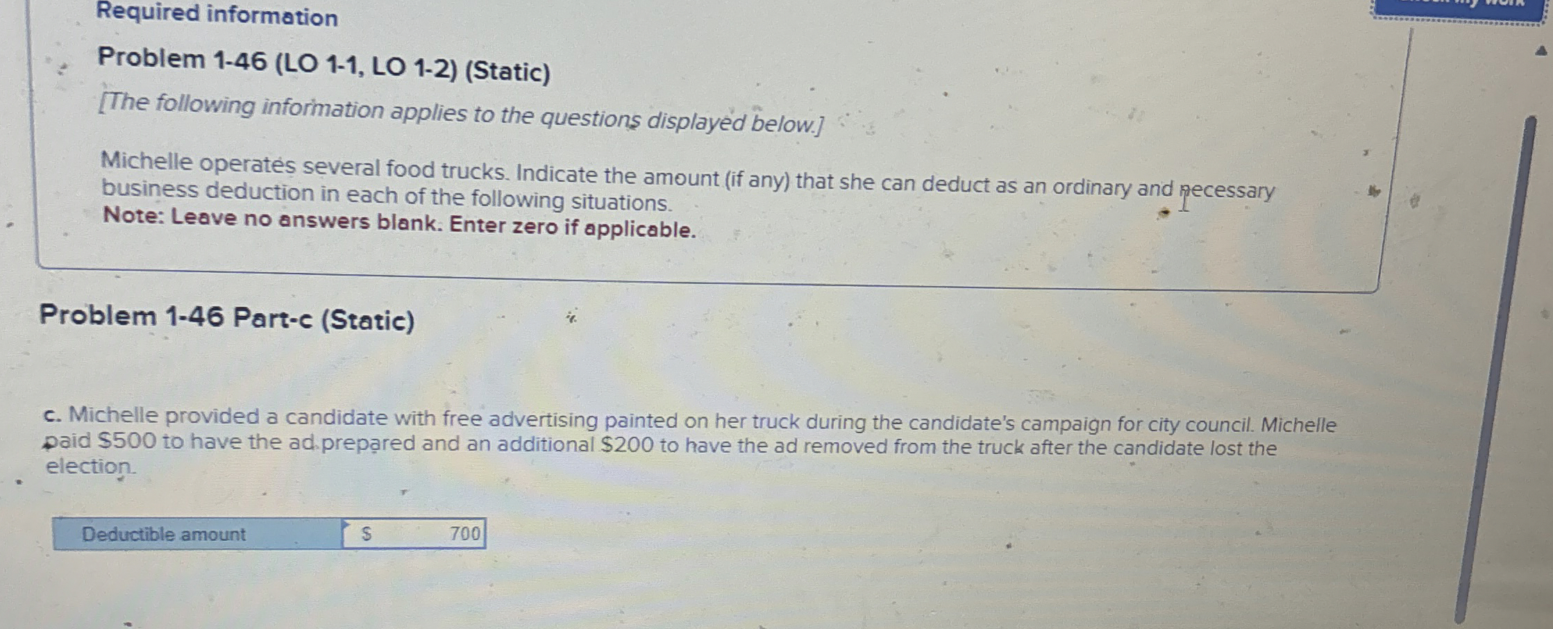  Required information Problem 1-46(LO 1-1, LO 1-2)(Static) [The following information applies