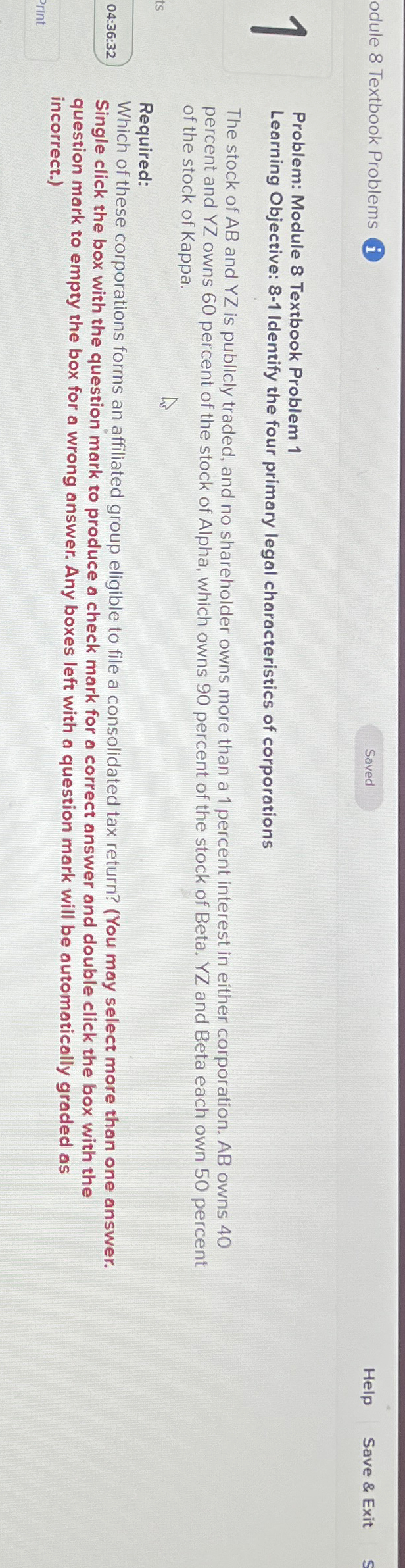  odule 8 Textbook Problems i Help Save & Exit Problem: Module