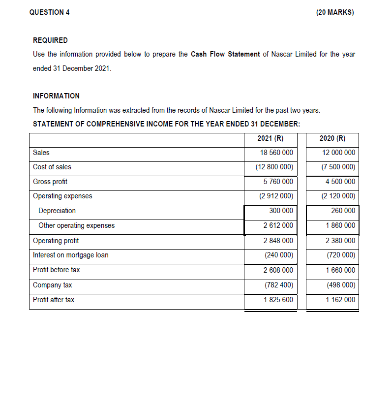  REQUIRED Use the information provided in Question 4 to answer the