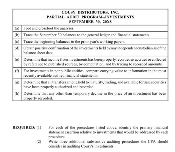 the financial statements ofCousy Distributors, Inc., a continuing audit client, for the