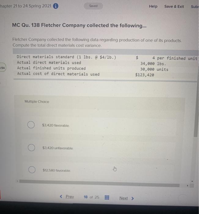  hapter 21 to 24 Spring 2021 Saved Help Save & Exit