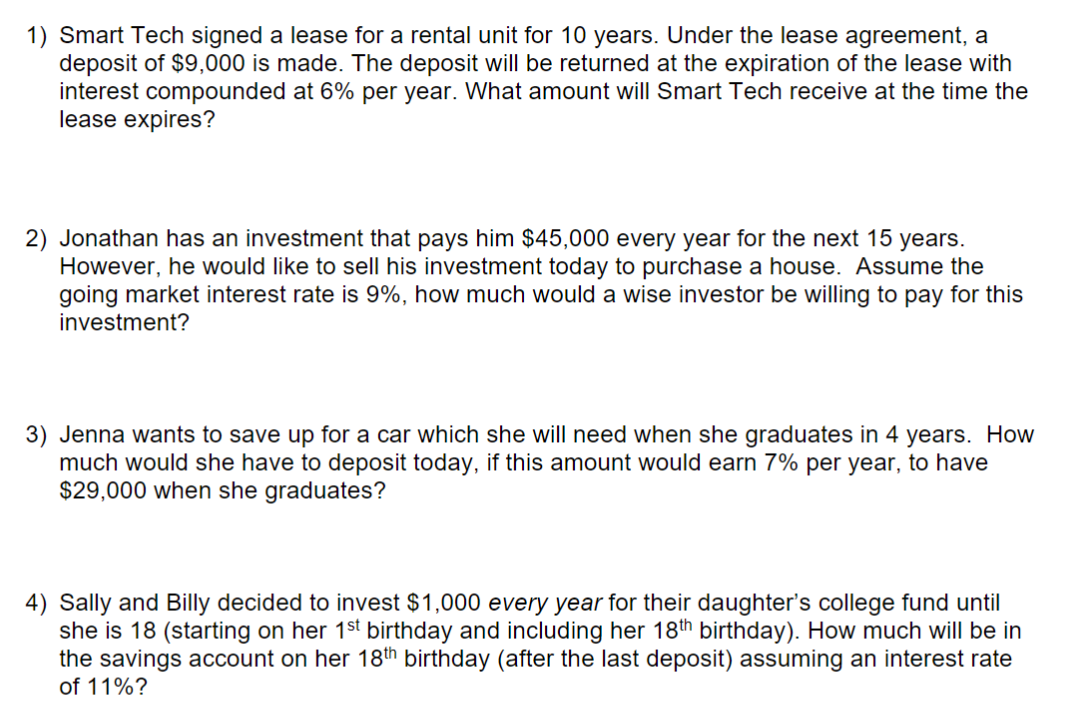 Answer the questions from 1-4, please. 1) Smart Tech signed a lease