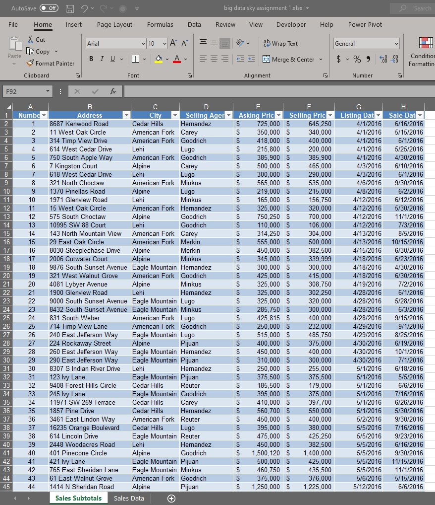  AutoSave Off Hb el big data sky assignment 1.xlsx File Home