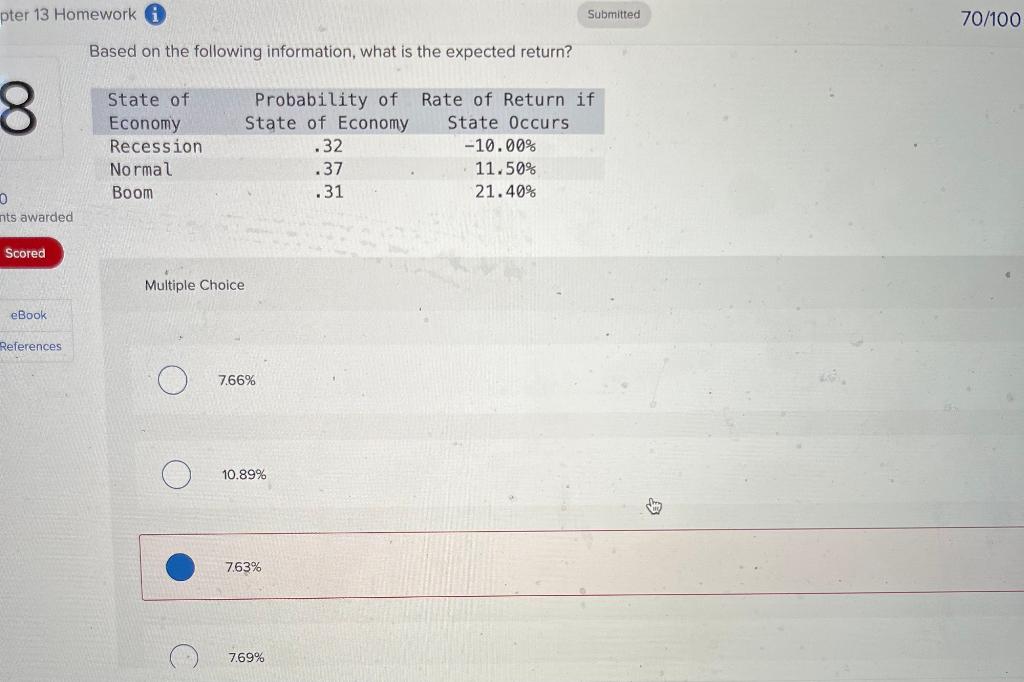  Based on the following information, what is the expected return? Multiple
