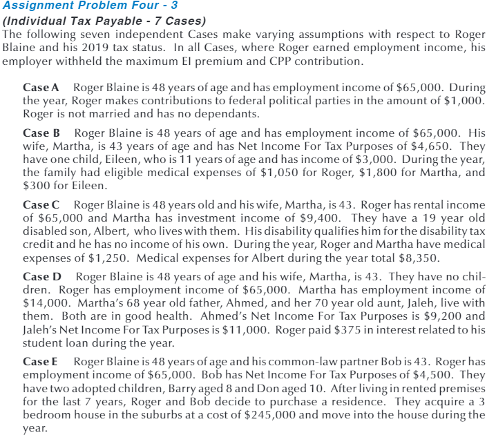 Assignment Problem Four - 3 (Individual Tax Payable - 7 Cases)