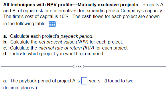  All techniques with NPV profile-Mutually exclusive projects Projects A and \\(