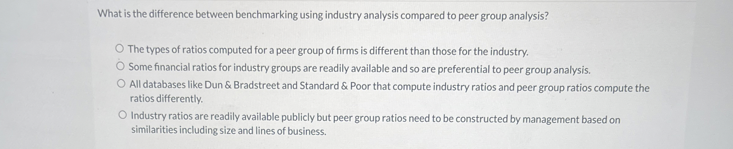  What is the difference between benchmarking using industry analysis compared to