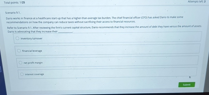  Total points: 125 Scenario 9.1. Dario works in finance at a