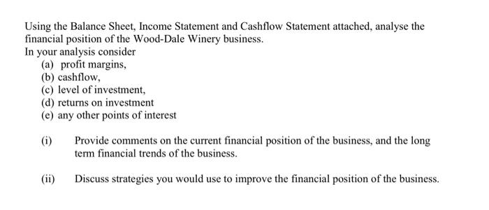  Using the Balance Sheet, Income Statement and Cashflow Statement attached, analyse