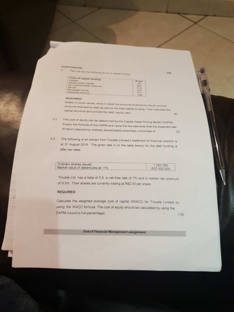  please help with this question 5.2 and 5.3 QUESTION FIVE 51