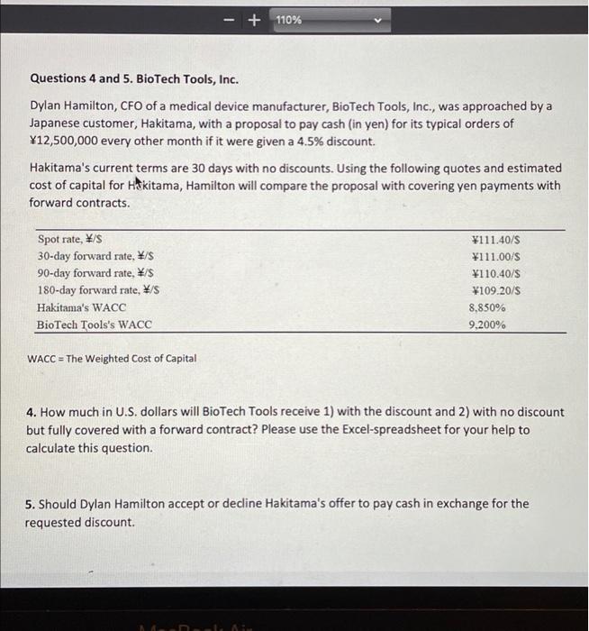 + 110% Questions 4 and 5. BioTech Tools, Inc. Dylan Hamilton,